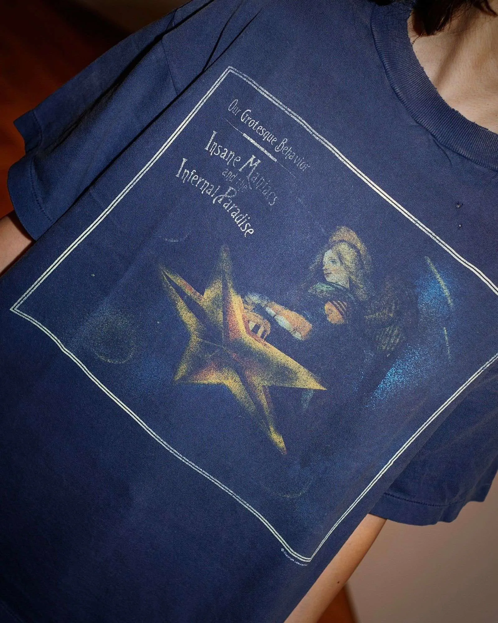 CACTUS PLANT FLEA MARKET x SAINT Mxxxxxx STAR SS TEE/NAVY New CPFM star smiley holed distressed short sleeves Washed blue S-XL Genuine consistent tube weaving without side seams High weight OE yarn fabric Assute dyeing Multiple horse fades Heavy wash water Worn holes Customized joint main mark/wash mark/little angel anti-counterfeiting label